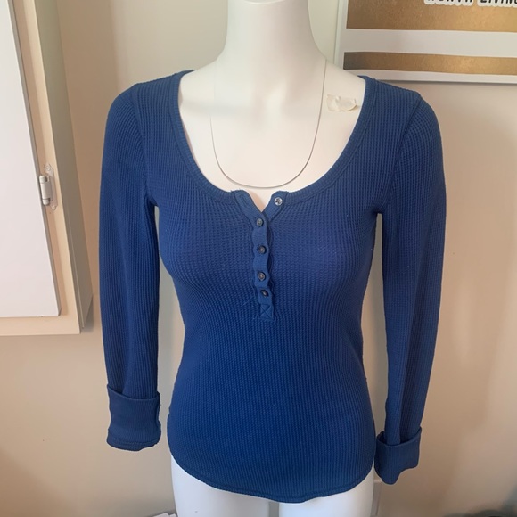 SOLD!!!! Blue Henley Button-up Long-sleeve - Picture 5 of 6